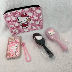 Hello Kitty Pink, Red and Black Accessory Set NWT iPhone 14 Case, Cosmetic Bag